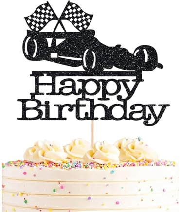 Auroriel Race Car Cake Topper Schwarze Glitzer Auto Geburtstag Tortendeko Rennwagen Kindergeburtstag Cupcake Accessoires Fotorequisiten Happy Birthday Party Dekorationen