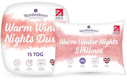 Slumberdown Warm Winter Nights Super King Duvet 15 Tog & 2 Pillows - Extra Thick & Cosy Quilt for Cold Weather | Soft Touch Cover, Non-Allergenic, Washable UK-Made Bedding (260 x 220cm)