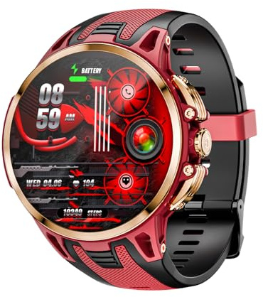 Aoresac WiFi GPS BT Smartwatch Camera Nano SIM Card Support Health Monitoring for Outdoor Activities (Gold Red)