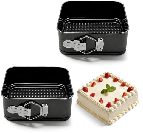 LUPATDY 2 Stück Springform Quadrat 18CM, Springform Klein Backform mit Antihaftbeschichtung, Kuchenform mit Flachboden, Kleine Kuchenbackformen mit Flachboden, Tortenform für Kuchen Backen, Schwarz