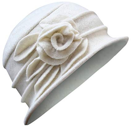 Generisch Wolle Winter Flower Cloche -Eimer eleganter Damenhut Mütze Cap Blau Herren (White, One Size)