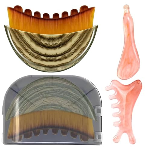 Gmili 2 Stück Lymphbürsten Gesicht, Gesichtsbürste, Face Brush, Lymphdrainage Bürste Gesicht, Kontur Kinn Und Kieferformung Massagegerät mit Aufbewahrungsbox + Gua sha Bürste