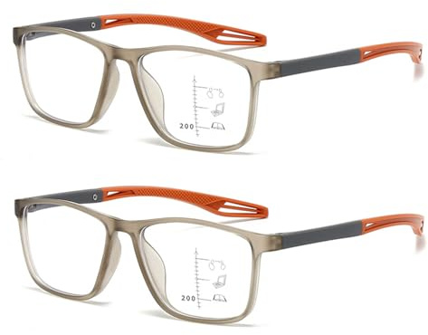 Gmubjux Brille Automatische Sehstärke, Gleitsichtbrille Damen Und Herren, Zoom Brille Mit Autofokus Presbyopie Technologie, 2er Set Grau-Orange Fassungen 145x42 Mm