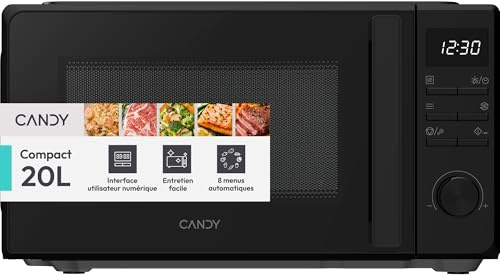 Candy WAVE 300 Micro-ondes 20 Litre 700W 5 Niveaux de Puissance, 8 Programmes Automatiques, Nettoyage Gacile, Décongélation, Verrouillage de Sécurité Enfant, Minuteur, Noir CMW320SDB