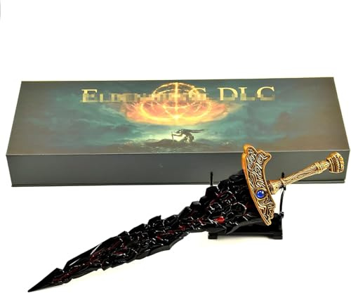 FDEFIRTFG Gaming-Sammlerstücke, Elden Ring Malikeths Schwarze Klinge 11,8 Zoll/30 cm Ganzmetall-Sammelschwert mit Präsentationsständer in Geschenkbox