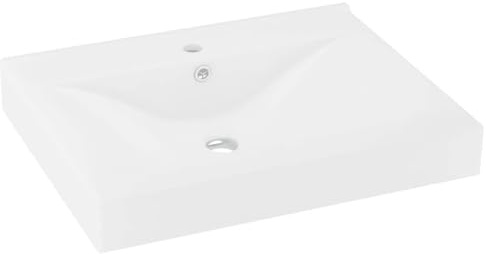 mtlskopl Lavabo rettangolare in ceramica, 60 x 46 cm, bianco opaco, con foro per rubinetto e troppopieno, moderno lavandino sospeso e lavabo da incasso per bagno e WC degli ospiti