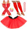 REDSTAR FANCY DRESS® - Tutu-Röckchen, Beinstulpen, Netzhandschuhe, Perlenkette und breite Gummiarmbänder - Neonfarben - Rot - 42-50