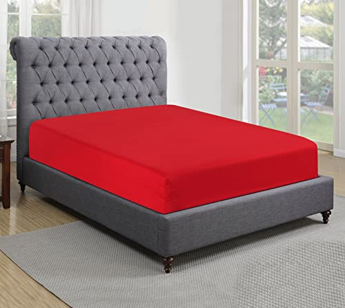 Sapphire collection 200 Thread Count 100% Egyptian Cotton Fitted Sheet (Super King, Red)