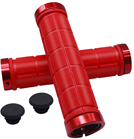 Natuce 1 Paar Fahrrad Lenker Griffe 22mm, Fahrradgriffe, Lenkergriffe mit Lenkerendkappen, Rutschfestes Gummi Fahrrad Griff mit Aluminiumschloss für MTB, BMX, Mountainbike, Klapprad (Rot)