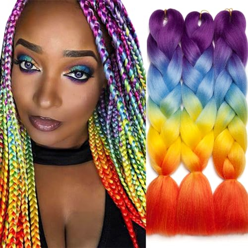 TESS Braids Extensions 60 cm, Jumbo Braids Kunsthaar Zum Einflechten Box Braids Haarverlängerung Zopf 100g/Bündel Haar Braids Extension (1 Stück-Bunt)