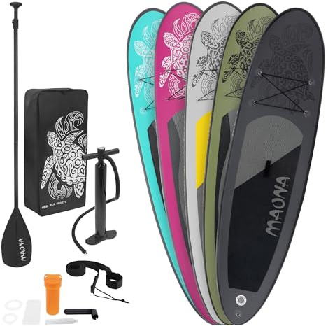 ECD Germany Aufblasbares Stand Up Paddle Board Set Maona Türkis/Schwarz/Rosa/Grau/Olive, 308 cm, aus PVC, Alu-Paddel, Komplettset, SUP Board Paddling Board Paddelboard Surfboard Surfbrett Paddelbrett