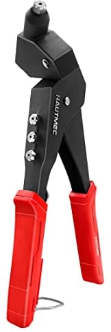 HAUTMEC Pop Rivet Gun with 360° Swivel Head, Heavy Duty Pro Riveter with 4 Manual Interchangeable Rivet Heads and Portable Wrench, HT0128-HR