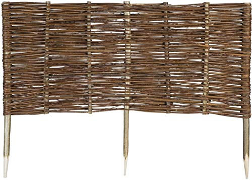 Weide Beeteinfassung 16 Größen ( Höhe: 40 cm Länge: 120 cm ) Weidenzaun Rasenkante aus Weidengeflecht - Garten Beetbegrenzung für Blumen und Gemüse - Steckzaun mit Buchepflöcken für Weg-Abgrenzung