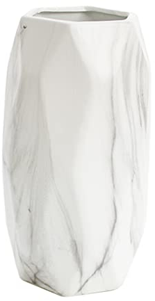 Geometrische Vase Weiß 20 cm Hoch, Blumenvasen Modern aus Keramik für Tischdeko Innenbereich, Deko Vasen für Pampasgras