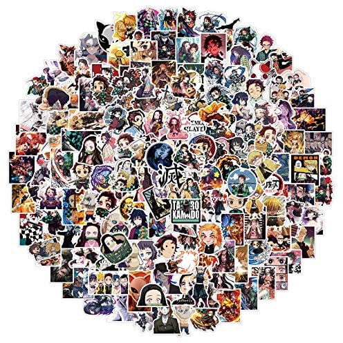 AUCEKO 200 Stück Aufkleber für Demon Slayer, japanische Anime-Aufkleber, Teenager, Jungen und Mädchen, Vinyl, Skateboard, Gitarre, Tür, Laptop, Gepäck, Auto, Wasserflasche, Geburtstagsparty-Zubehör