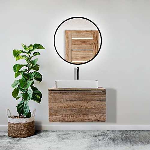 Lomadox Badmöbel Set Vintage Oak Eiche, 80cm Waschtischunterschrank, Keramik Waschbecken, LED-Spiegel
