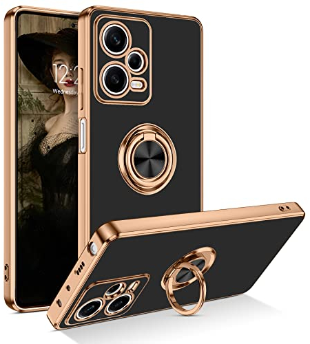 YINLAI Hülle für Xiaomi Redmi Note 12 Pro 4G/5G - Handyhülle Mit Magnet Gold Ring, Weiche TPU Bumper Slim Cover Case, Schwarz