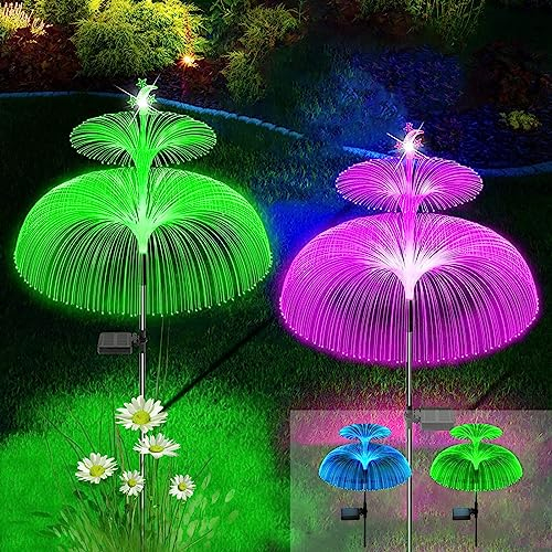 Solarlampen für AußEn Garten,2 Stück Solarleuchten Quallen Farbe,Quallen Solarleuchten für Außen Mit 7 Farben,Quallen Solarleuchten Gartendeko,für Garten Deko,Rasen,Balkon,Hof(Mond und Sterne)