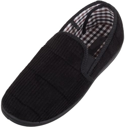 ABSOLUTE FOOTWEAR Mens Easy Slip On Wide Fitting Winter Slipper with Twin Gusset - Black - UK 10