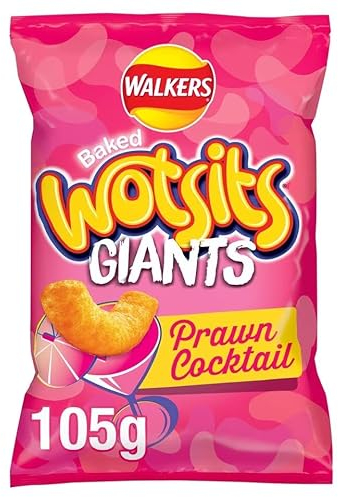 Generic Walkers Wotsits Giants Prawn Cocktail Sharing Bag Crisps 105g | Baked Not Fried | Suitable for Vegetarians | No Artificial Colours or Preservatives