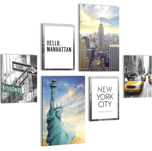 Novart Wandbilder Set New York NY USA - KEIN EXTRA RAHMEN BENÖTIGT - Modern Deko - Wohnzimmer Mädchen Teenager N001167a