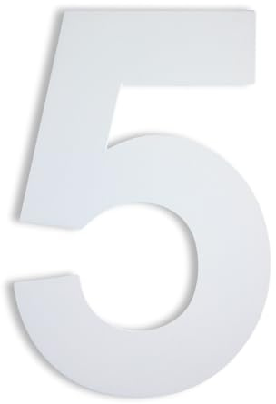 KTC-HOME - PREMIUM Hausnummer Weiß inkl. Montagematerial - pulverbeschichtet - Arial - Höhe 20 cm - RAL 9016 - rostfrei & wetterfestes Hausnummernschild - Hausnummer 5 -