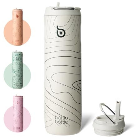 BOTTLE BOTTLE Bouteille d'eau isotherme de 710 ml avec couvercle à paille et poignée, en acier inoxydable à double paroi sous vide, anti-fuite, sans BPA, pour sport, voyage, salle de sport, gris foncé