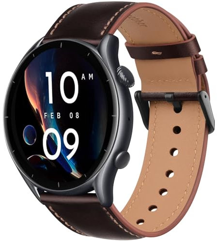 Amzpas Bracelet pour Huawei Watch GT2 / GT 2 Pro 46mm, 22mm Remplacement en Cuir Bracelet Femme Homme Compatible avec GT3 / GT 3 Pro/GT 2e, Marron classique