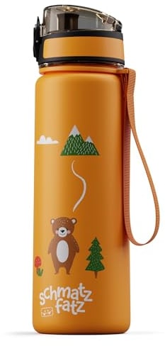 schmatzfatz Gourde Enfant 500ml - Anti Fuite, Sans BPA, Design Coloré, Fermeture 1 Clic, Compatible Boissons Gazeuses, Facile à Nettoyer, Avec Infuseur de Fruits, Forêt orange