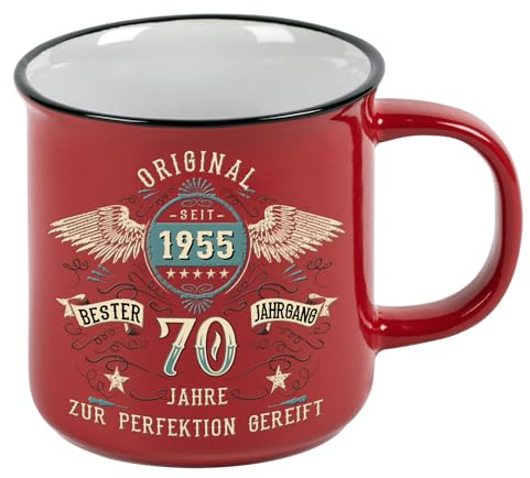 Kaffeetasse mit Reliefdruck als Geschenk zum 70. Geburtstag - 1955 bester Jahrgang - Vintage Style im Geschenkkarton