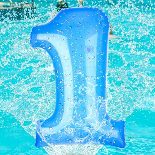 Foilswirl Inflatable Pool Floats Number, 20 Inch Blue Number 0-9 Giant Pool Birthday Party Decorations Balloon for Summer Graduation Party Supplies Indoor Outdoor Backdrop Decor(Number 1)