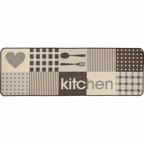 Knutzen Wohnen Küchenläufer 60x180 cm Kitchen Braun - Küchenteppich - rutschfest und waschbar - Fußwärmende Designmatte - Sisaloptik - Stilvoller Läufer für Küche, Flur und Wohnraum
