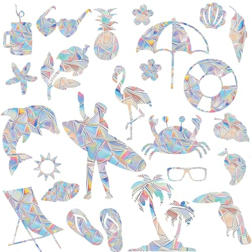 GoldRock Hawaii Prisma Fensteraufkleber,25 Stück Sonnenfänger Fenster Suncatcher Sticker,Regenbogen Folie Fenster,Fensteraufkleber Vogelschutz,Sommer Deko Suncatcher Fenstersticker,Sun Catcher Sticker