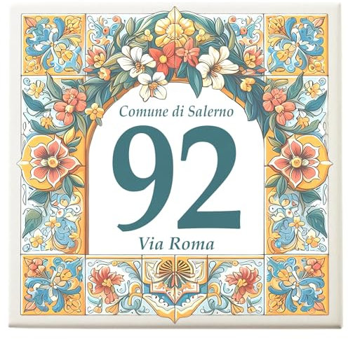 StudioPixelStore Mattonella Numero Civico Personalizzato da Esterno - Targa in Ceramica 15x15 cm per Indirizzo, Nome Famiglia, Testo - Resistente e Personalizzabile