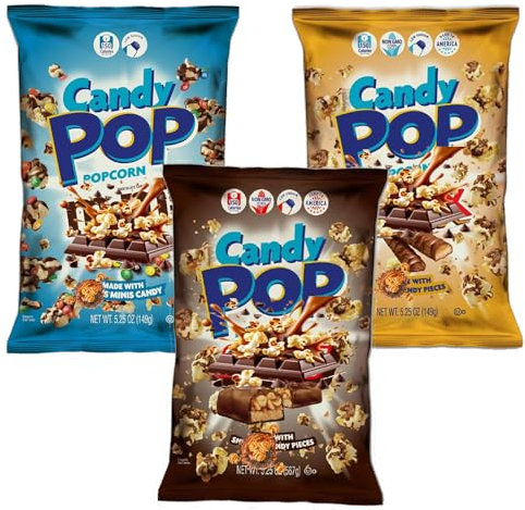 Candy Popcorn Variety Mixed 149g – Sweet & Crunchy Popcorn in a Fun Assortment of Flavours (8 x Random Mixed)