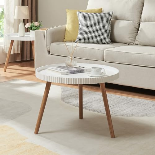[en.casa] Couchtisch Bongard Wohnzimmertisch Ø60 x 45 cm Sofatisch mit 3 Beinen Kaffeetisch runde Tischplatte Weiß
