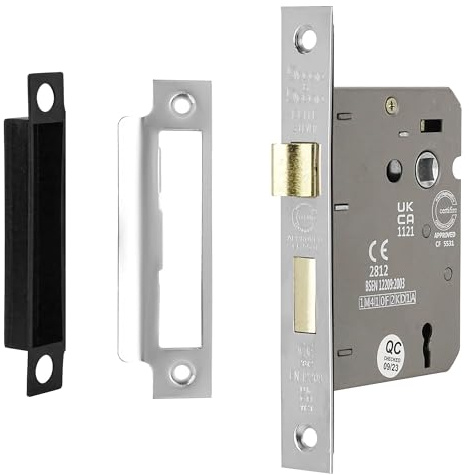 Decoranddecor Polished Chrome Sash Mortice Internal Door Lock with Key 64mm | 44.5mm Backset Bedroom Door Locks, 3 Lever Sashlock, Indoor Locks with Keys, Mortise Lock, Steel Lock Set, Wooden Doors