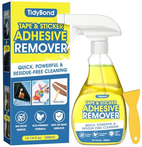 Adhesive Remover Spray 10.6 oz – Removes Stickers, Labels, Tape Residue, Glue, Chewing Gum & Caulk – Works on Metal, Glass, Plastic, Car Paint & Hard Surfaces – Sticker & Glue Cleaner with Scraper