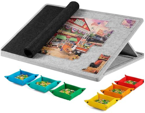 SPXMQSS Jigsaw Board For 1000 Pieces Tilting Jigsaw Puzzle Board Felt Puzzle Board Portable Puzzle Board Jigsaw Puzzle Sorting Trays Puzzle Board Grey