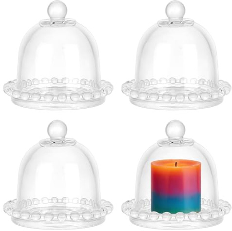 BENECREAT 4 Mini Campana In Vetro con Base Stabile, Alzata per Torta In Vetro Trasparente, Mini Campana per Dessert, per Cucina, Matrimonio, Festa di Compleanno, 94x87mm