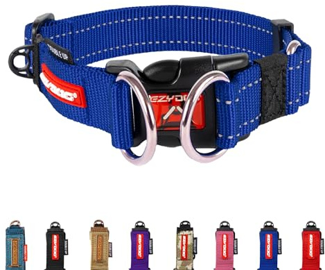EZYDOG Double Up Dog Collar | Dog Collar Small, Medium, Large Dogs, Reflective Dog Collar, Supreme Comfort, Soft Neoprene Material, Strong Nylon Webbing (Medium, Blue)