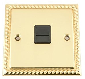Master Telephone BT Plug Socket - Polished Mirror Brass Georgian - Black Insert