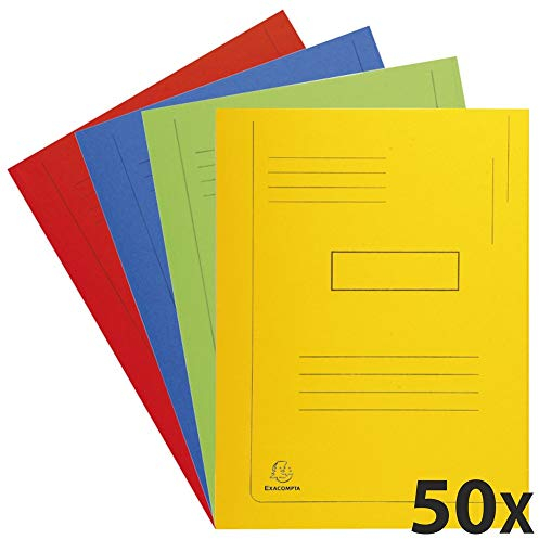 Exacompta 445000E 50er Pack Öko-Einschlagmappen. Aus Recycling-Karton DIN A4 mit 2 Klappen farbig sortiert Sammelmappe Dokumentenmappe ideal für Büro und Schule