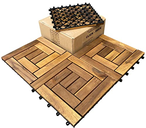 CLICK-DECK Terrassenfliesen aus Hartholz, für Terrasse, Balkon, Beton, Whirlpool, 30 x 30 cm, quadratische Verbindung, einfache Installation, tolle Drainage, 6 x Hartholzfliesen, 10 Stück