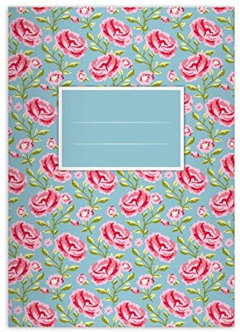 Kartenkaufrausch 8 Tolle Shabby Chic Rosen Notizheft DIN A4 Schulhefte, Schreibhefte mit Streublumen auf hellblau Lineatur 27 (liniertes Heft)