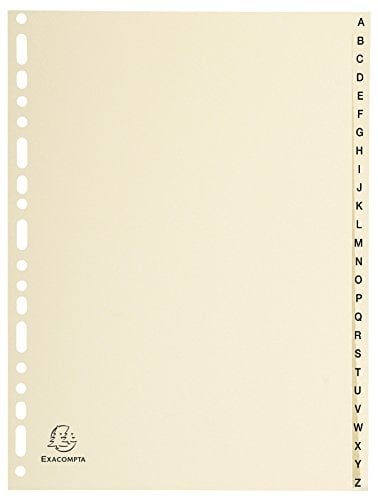 Exacompta 1126E Karton-Register A-Z für DIN A4 aus Karton 26-teilig volle Höhe 21 x 29,7 cm elfenbein mit bedruckten Taben Universallochung Trennblätter Trennstreifen Ordner-Register