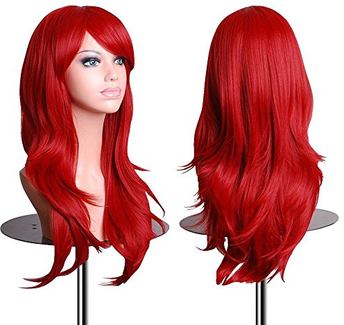 Falamka Hitzebeständiges Dunkelrote Perücke/Cosplay/Lange/Lockige (Rot)