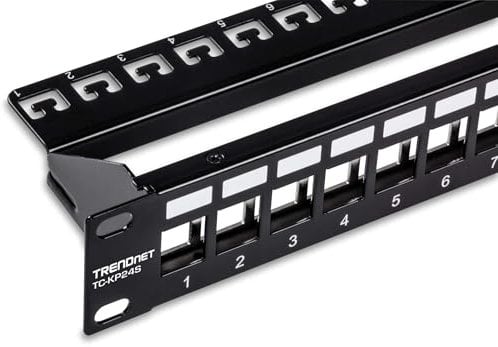 TRENDnet, TC-KP24S, Panneau de Brassage 24 Ports Keystone blindé 1U, boîtier de Montage en Rack métallique 1U 19, protège Contre Le Bruit EMI/RFI