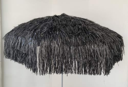 jan kurtz Hawaii Sonnenschirm, SCHWARZ, Raffiabast - Polyester, Metallgestell lackiert, mit Knickgelenk Ø 180/200cm, Partyschirm, Dekoschirm