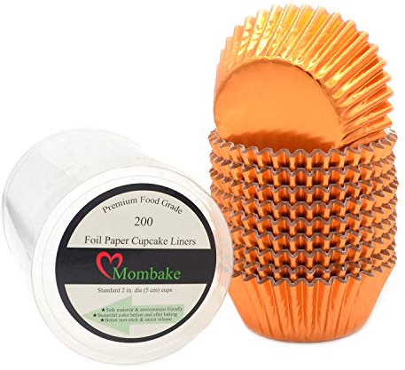Mombake Brand, Paper Orange Foil Cupcake Cases, 200-Count, All Occasions, Disposable